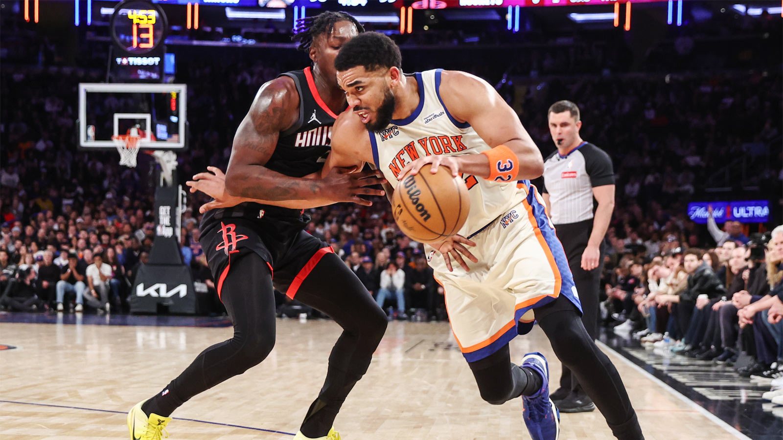 Shaq pushes Karl-Anthony Towns in intense back and forth after Knicks-Rockets game
